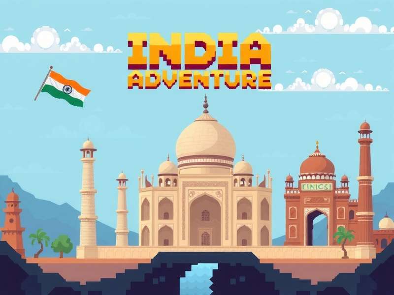India Pixel Adventure Gameplay Screenshot - Main Screen India Pixel Adventure Main Screen with Indian landmarks in pixel art style